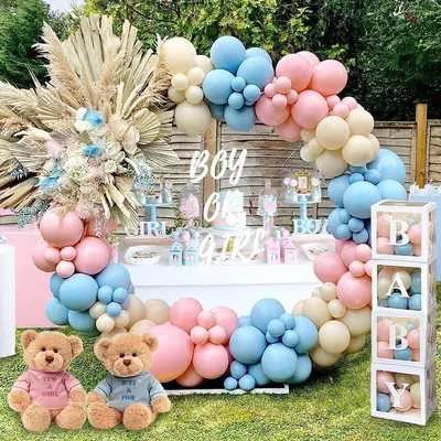 Produktbild von Dekorationen zur Geschlechtsvorhersage – Set für Ballondekorationen + Dekorationen für Babypartys