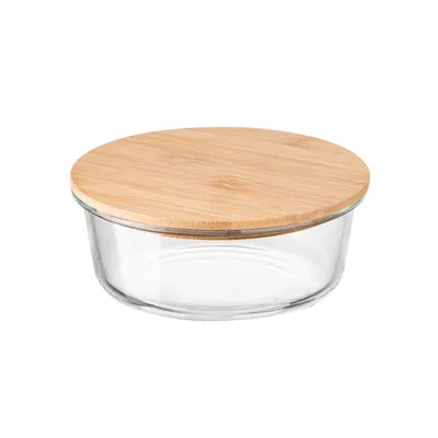 Produktbild von Florina Clavato 390 ml runder Glasbehälter mit Bambusdeckel