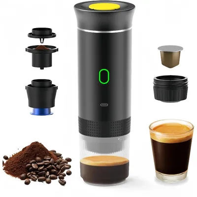 Produktbild von Tragbare Kaffeemaschine, 3-in-1 Elektrische Kaffeemaschine, Funktioniert mit Kapseln und gemahlenem Kaffee, zum Kaltbruehen und Aufwaermen (Schwarz)