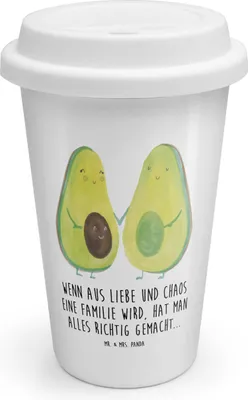 Produktbild von Mr. & Mrs. Panda ToGo Kaffeebecher Avocado Pärchen - Weiß - Geschenk, Schwangerschaft, Thermokaffeebecher, Mehrwegbecher, Liebe, Thermobecher To Go, Veggie, Familie