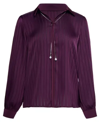 Produktbild von Lila Satin Damenbluse Größe S mit langen Ärmeln, Perlen und Stickereien