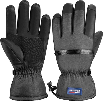 Produktbild von BRUBAKER Skihandschuhe Wasserdicht und Winddicht mit Reißverschluss Tasche und Abzieher für Skibrille - Winterhandschuhe für Herren und Damen - Warme Snowboardhandschuhe - Thermo Handschuhe - L/XL