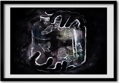 Produktbild von Bild - Bilder - Bilderrahmen - 70 cm x 50 cm - MDF-Rahmen, Wandkunst Schmetterlinge in einem Glas