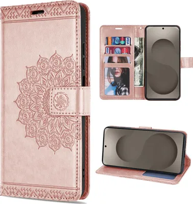 Produktbild von Hülle für Samsung Galaxy S26 Ultra Handyhülle Wallet Case mit Kartenfächern Mandala Rosegold