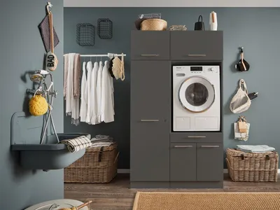 Produktbild von Waschmaschinenumbauschrank >LAUNDREEZY< in anthrazit - 117,5x200x67,5 (BxHxT)
