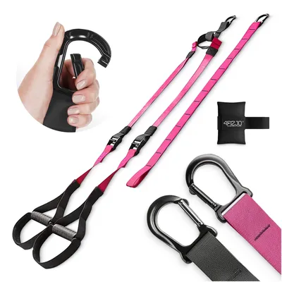 Produktbild von 4FIZJO TRX Trainingsbänder Set, mit Türanker, Karabiner und Aufbewahrungstasche, für Fitness und Functional Training, rosa