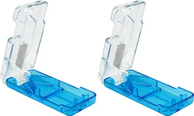 Produktbild von WELLGRO Tablettenschneider mit Metallklinge - Kunststoff - blau/transparent - 8 x 3,8 x 1,7 cm (LxBxH) - Menge wählbar, Stückzahl:2 Stück