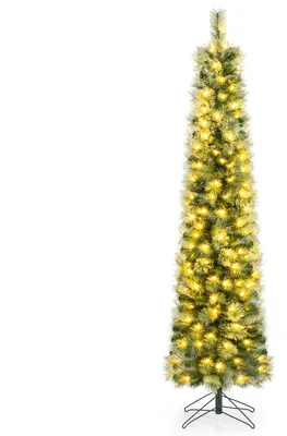 Immagine prodotto di Albero di Natale artificiale COSTWAY, altezza 180 cm, abete a forma di cono con 120 luci LED bianco caldo, 8 modalità di illuminazione, 264 punte in PVC e aghi di pino, albero di Natale stretto