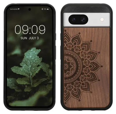 Produktbild von kwmobile Handyhülle für Google Pixel 8a Hülle Holz - Case mit TPU Bumper - Stoßfestes Hardcase - Schutzhülle Cover in Dunkelbraun