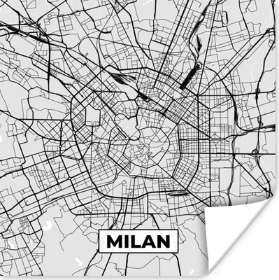 Produktbild von MuchoWow® Poster Mailand - Stadtplan - Schwarz und weiß - Karte 75x75 cm - Wand Dekoration