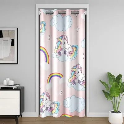 Deurgardine Einhorn-Motiv 132x203 cm Regenbogen Rosa