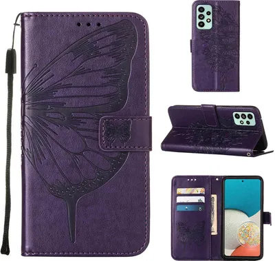 Produktbild von Galaxy A53 5G Hülle, Schmetterling Prägung Flip Leder Kartenfächer Schutzhülle Ledertasche mit Ständer für Samsung Galaxy A53 5G Lila