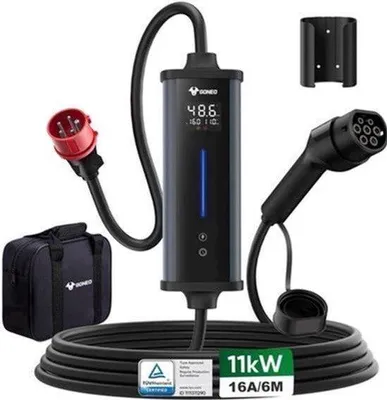 Obrázek produktu pro Mobilní nabíjecí stanice 11 kW, kabel 6 metrů - nabíjecí kabel typu 2 - 400 V, třífázové - vodotěsná (IP66) - pro nabíjení elektromobilů