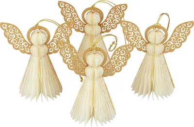 Produktbild von Papierengel Weihnachtsengel Deko Set 4er Weiß Gold H12cm Christbaumschmuck Advent Tischdekoration, 4 Stück