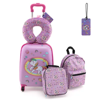 Produktbild von DREAMADE Reisekoffer-Set, 5-teiliges Kofferset mit 38 cm großem Hartschalenkoffer & 33 cm Rucksack, Reisegepäck(Pink-Einhorn)