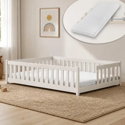 Obrázok produktu pre Detská postieľka s pevným spodným rámom, bočnicami na ochranu pred pádom, roštom a matracom. Montessori posteľ, posteľ s bočnicami, detská posteľ, posteľ pre tínedžerov, jednolôžková posteľ | 90x200 cm | bavlna