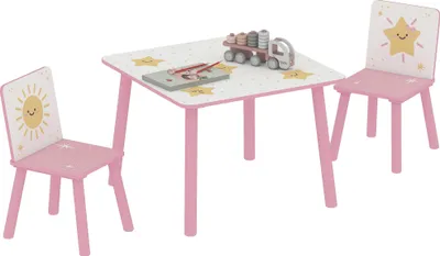 Produktbild von Kindertisch mit Stuhl, Holztisch und 2 Kinderstš¹hle, Sternenmuster, 60 x 60 x 44 cm, rosa