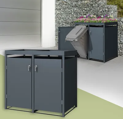 Produktbild von ML-Design Mülltonnenbox 2er mit Pflanzdach für 2 Mülltonnen, 240L 132x80x124cm Anthrazit, Stahl, wetterfest/abschließbar