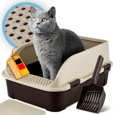 Produktbild von CROPLAS Katzenklo offen hoher Rand, Katzenklo ohne Deckel, Katzentoilette offen mit Katzenklo Matte und Katzenklo Schaufel Cat Litter Box, Schalentoilette Katze, Katzen klo, beige