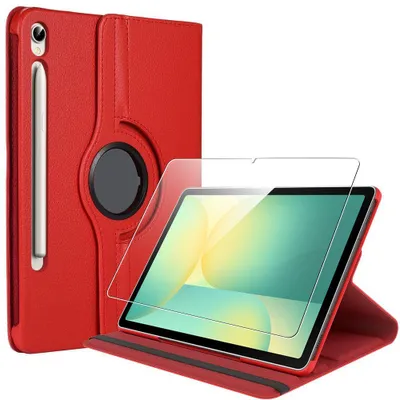 Image de Coque + Verre Trempé pour Samsung Galaxy Tab S10 FE / S9 FE / S10 Lite, Protection Rotation 360° - Rouge