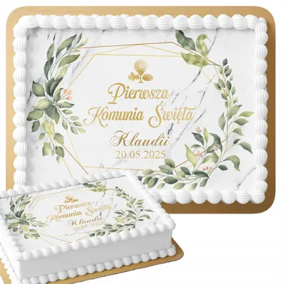 Obrázek produktu pro Opłatek Na Tort Prostokątny + Napis - Na Pierwszą Komunie Świętą 28,7X20Cm
