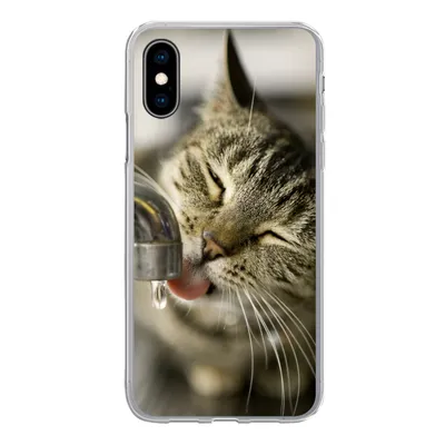 Produktbild von MuchoWow® Handyhülle Schutzhülle Hülle für iPhone X Katze - Wasserhahn - Getränk Silikon Softcase Handy Hülle - Handyhülle