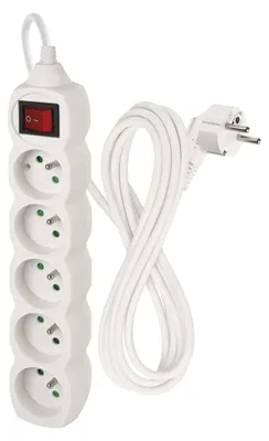 Prodlužovací kabel 3 m / 5 zásuvek / s vypínačem / bílý / PVC / 1 mm2