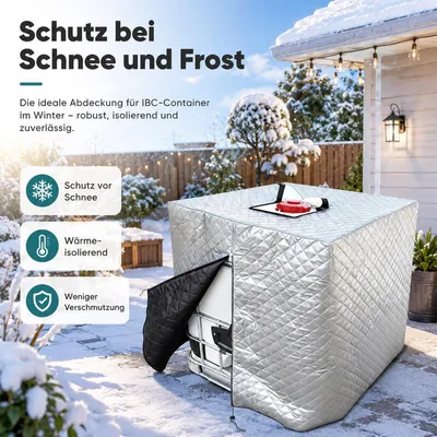 Produktbild von IBC Tank Winterabdeckung 120x100x116cm – Frostschutzhaube für 1000L Regentonne | Wetterfest mit Reißverschluss
