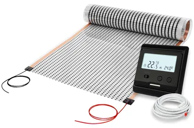 Produktbild von Heizfolie Heizmatte Fußbodenheizung - 12 V - 130 W/m² - 2,5 m - Mit Thermostat