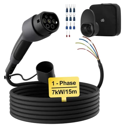 Produktbild von Elektroauto-Ladekabel - Typ-2-Ersatzkabel - 7 kW - Einphasig - 32 A - Offenes Kabelende - 15 m