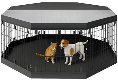 Image de Parc pour chien enclos chien intšŠrieur 8 panneaux pliables avec porte pour chiots acier 61l x 61H cm noir
