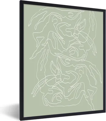 Produktbild von MuchoWow® Gerahmtes Poster Strichzeichnung - Grün - Abstrakt - Figuren 60x80 cm - Poster mit Schwarzem Bilderrahmen Wandposter Rahmen Foto Bilder - Premium - Wanddeko Wohnzimmer