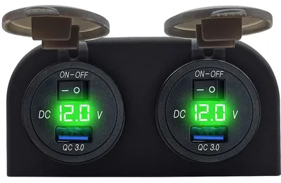 Produktbild von ProRide 12V USB-Steckdose 2-fach mit Schalter & Voltmeter, 5V/2,4A, Grün