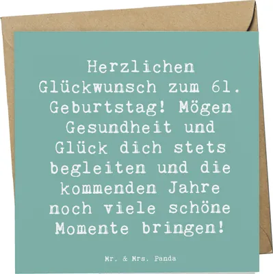 Produktbild von Mr. & Mrs. Panda Glückwunschkarte Spruch 61. Geburtstag - Meeresbrise - Geschenk, Happy Birthday, Geburtstagsgeschenk, doppelkarte, Herzlichen Glückwunsch zum, Klappkarte