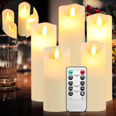 Obrázek produktu pro Izrielar LED svíčky Sada 10 svíček z pravého vosku bez plamene s funkcí časovače s dálkovým ovládáním a vícestupňovým stmíváním Pohyblivý plamen Svíčky z pravého vosku bílé barvy