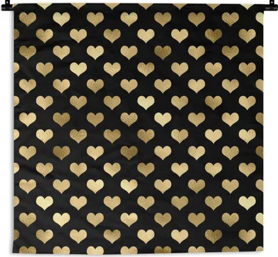 Produktbild von MuchoWow® Wandteppich Wandbehang Muster - Herz - Gold 150x150 cm Tapisserie Dekoration Wandtuch - Wohnaccessoires - Modernes