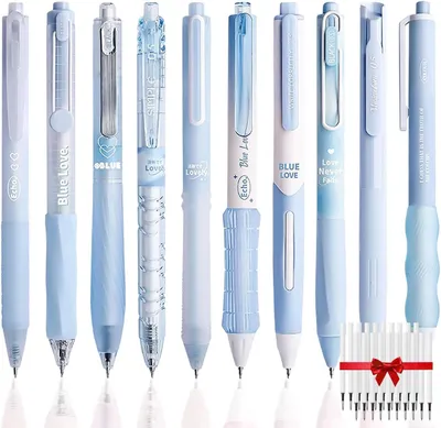 Productafbeelding van Balpenset met 20 vullingen - Set van 10 - 0,5 mm punt - Sneldrogende zwarte inkt - Zachte rubberen grip voor kantoor