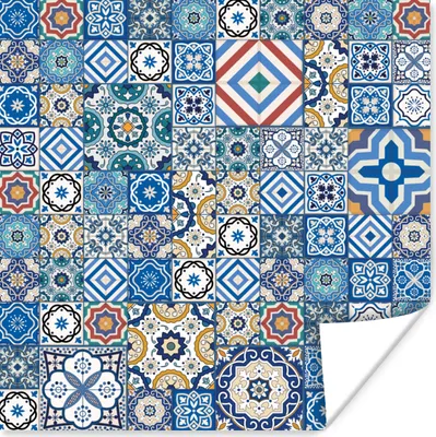 Produktbild von MuchoWow® Poster Muster - Blau - Formen 100x100 cm - Babyzimmer