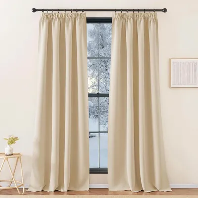 Zdjęcie produktu dla Zasłony termoizolacyjne, zaciemniające, z falbaną, wymiar 260 cm wysokości x 140 cm szerokości (zestaw 2 sztuk), kolor beżowy