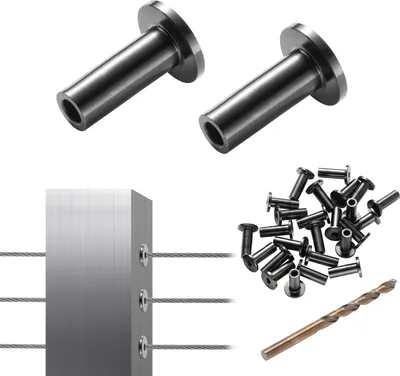 Image de VEVOR 101 pièces de gaines de protection en acier inoxydable T316 pour balustrade de câble métallique de 1/8 de pouce, balustrade DIY T316 de qualité marine, avec une mèche e, noir