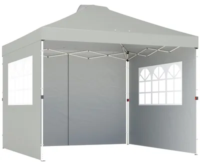 Produktbild von Pavillon ca. 3x3 m Wasserdicht Höhenverstellbar Pop-up Faltpavillon mit 3 Seitenwänden Fenster Lüftung, UV 50+ Hellgrau