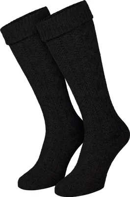 Produktbild von Trachten Kniestrümpfe für Damen & Herren - Kniebundstrümpfe mit Zopfmuster & weichem Umschlagbund - ideal zur Lederhose & Trachtenmode - Schwarz - 35/38