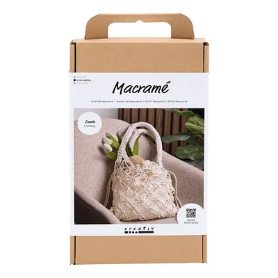 Image de Set de bricolage sac en macramé style boho, blanc, contient le matériel et les instructions