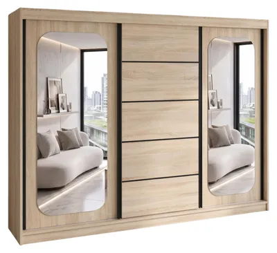 Produktbild von BELANO Schwebetürenschrank 200 cm mit Spiegel – Kleiderschrank mit Schiebetüren, Innenausstattung:  Premium Plus