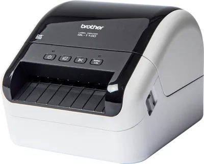Produktbild von Brother QL-1100, DK, Thermodirekt, 300 x 300 DPI, 69 mm/sek, Kabelgebunden, Schwarz, Weiß