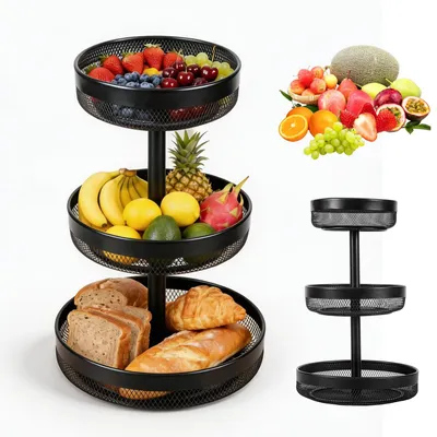 Obstkorb 3-stöckig, 30 cm, Metall, schwarz – für Obst und Gemüse
