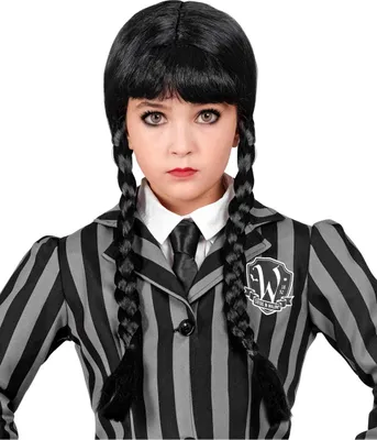 Produktbild von Wednesday Kinderperücke mit Pony & Zöpfen für Halloween & Fasching