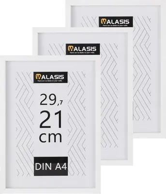 Produktbild von Walasis Bilderrahmen A4 3er Set Holzrahmen Weiß 21x29,7cm Fotorahmen