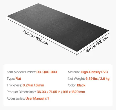 Produktbild von Laufbandmatte, hochdichtes PVC, Geräuschreduzierung, 36x72in 0.24in