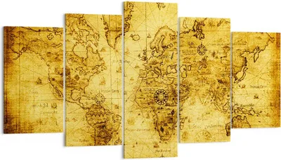 Produktbild von Bild auf Leinwand - Leinwandbild - Karte Welt Kontinente - 160x85cm - Wand Bild - Wanddeko - Leinwanddruck - Bilder - Kunstdruck - Wanddekoration - Leinwand bilder - Wandkunst - EA160x85-0127
